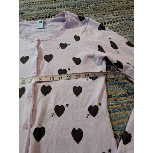 Vtg Powder Pink Button Up Cardigan M Black Hearts Valentine's Crew Neck Y2k - Picture 5 of 9